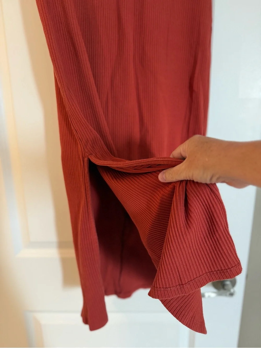 Matching set! Sleeveless Ribbed Mock Neck Tank Top and Matching Skirt - Rust